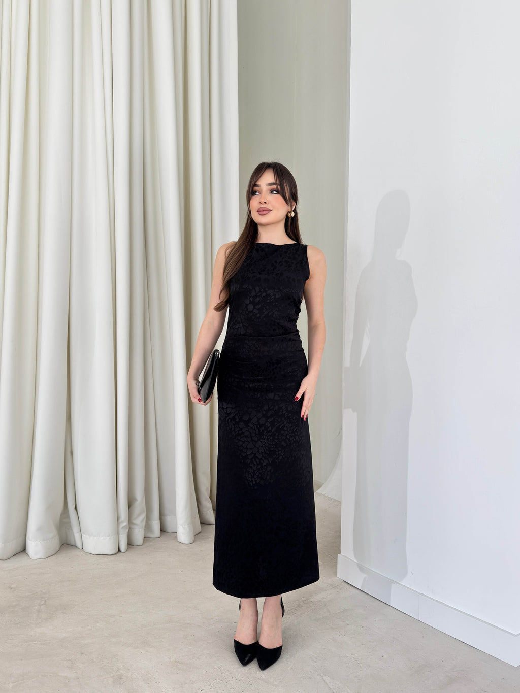 Aida - Side-Draped Sleeveless Midi Dress