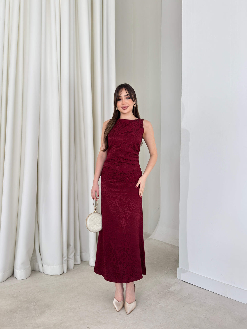 Aida - Side-Draped Sleeveless Midi Dress