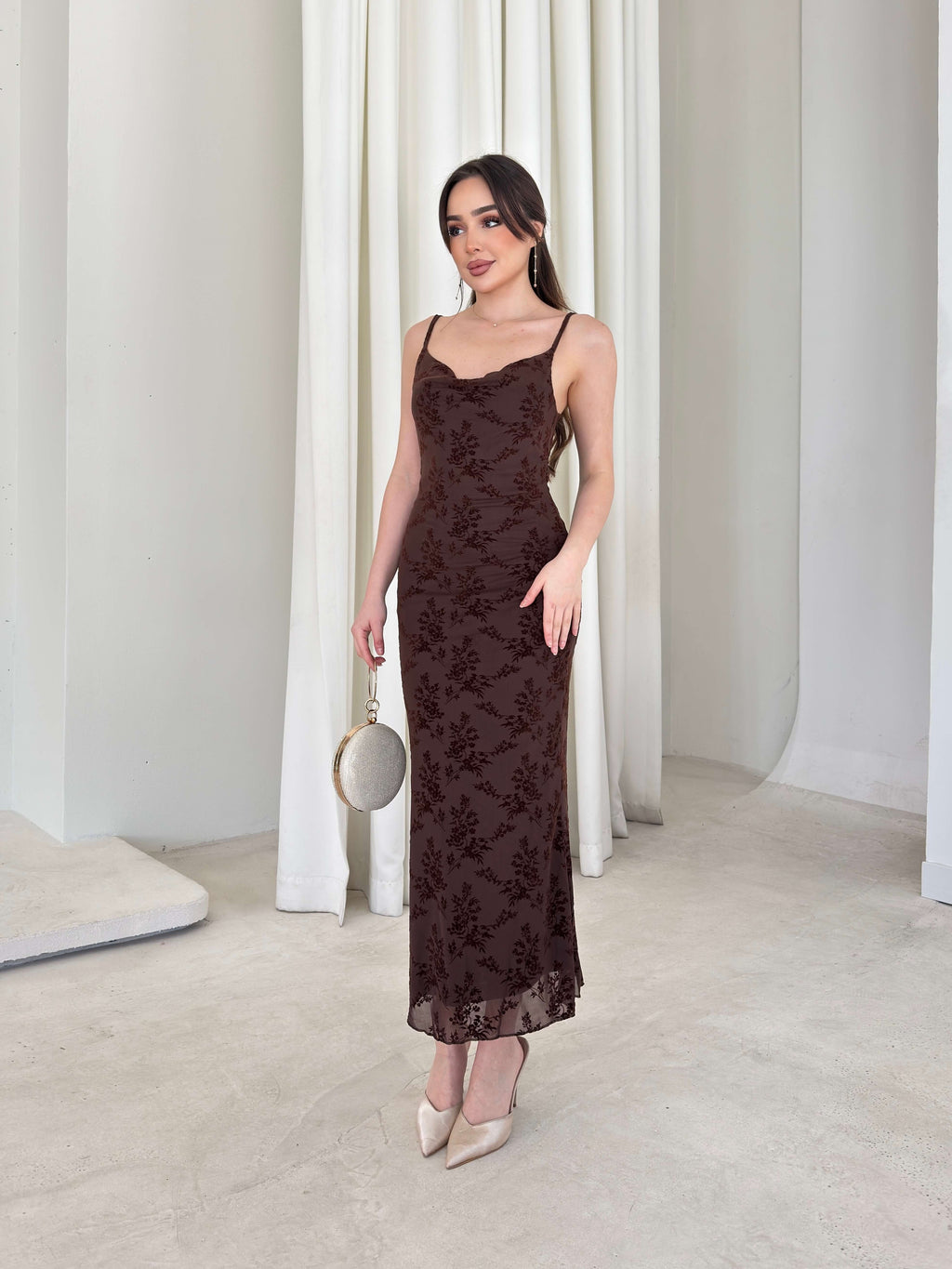 Candice - Patterned Cowl Neck Strappy Women's Dress