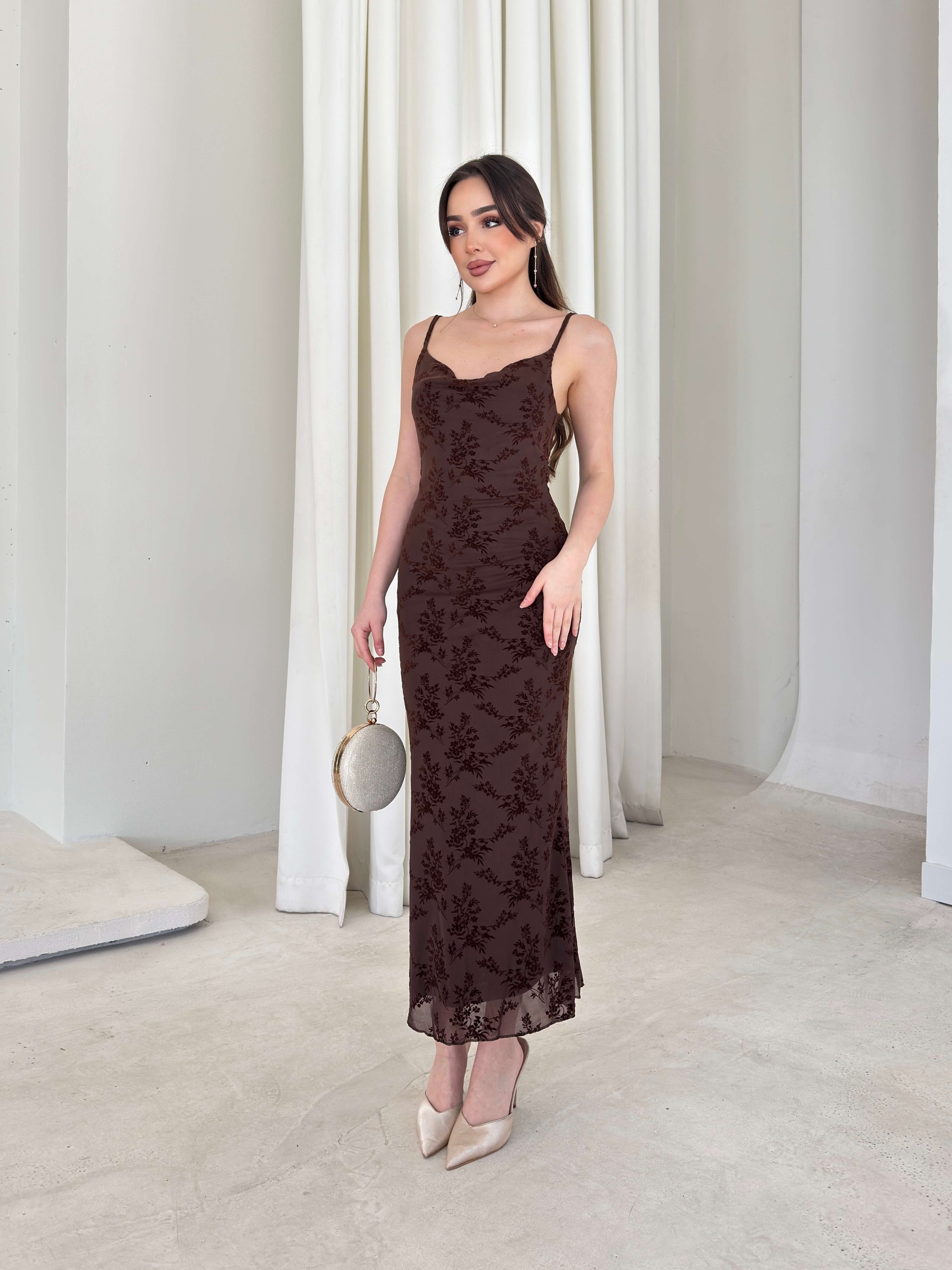 Candice - Patterned Cowl Neck Strappy Women's Dress