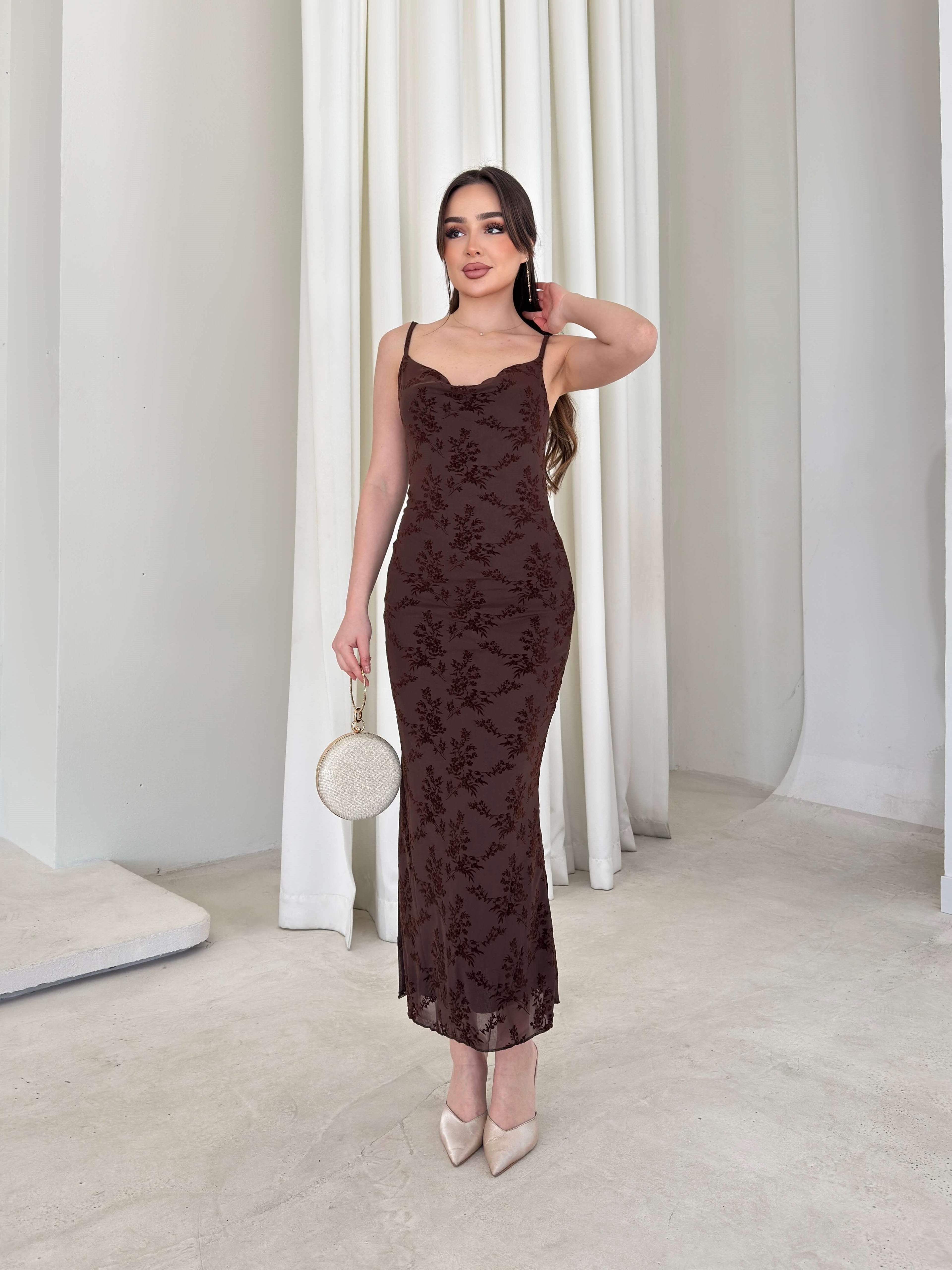 Candice - Patterned Cowl Neck Strappy Women's Dress