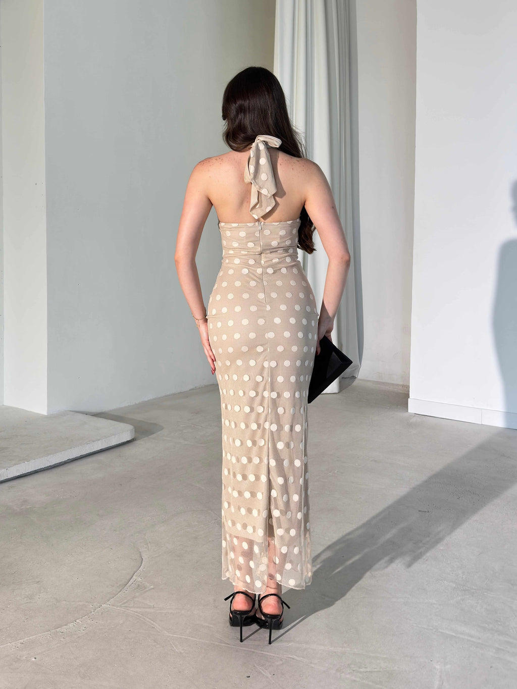 Joana - Patterned Halter Neck Midi Dress