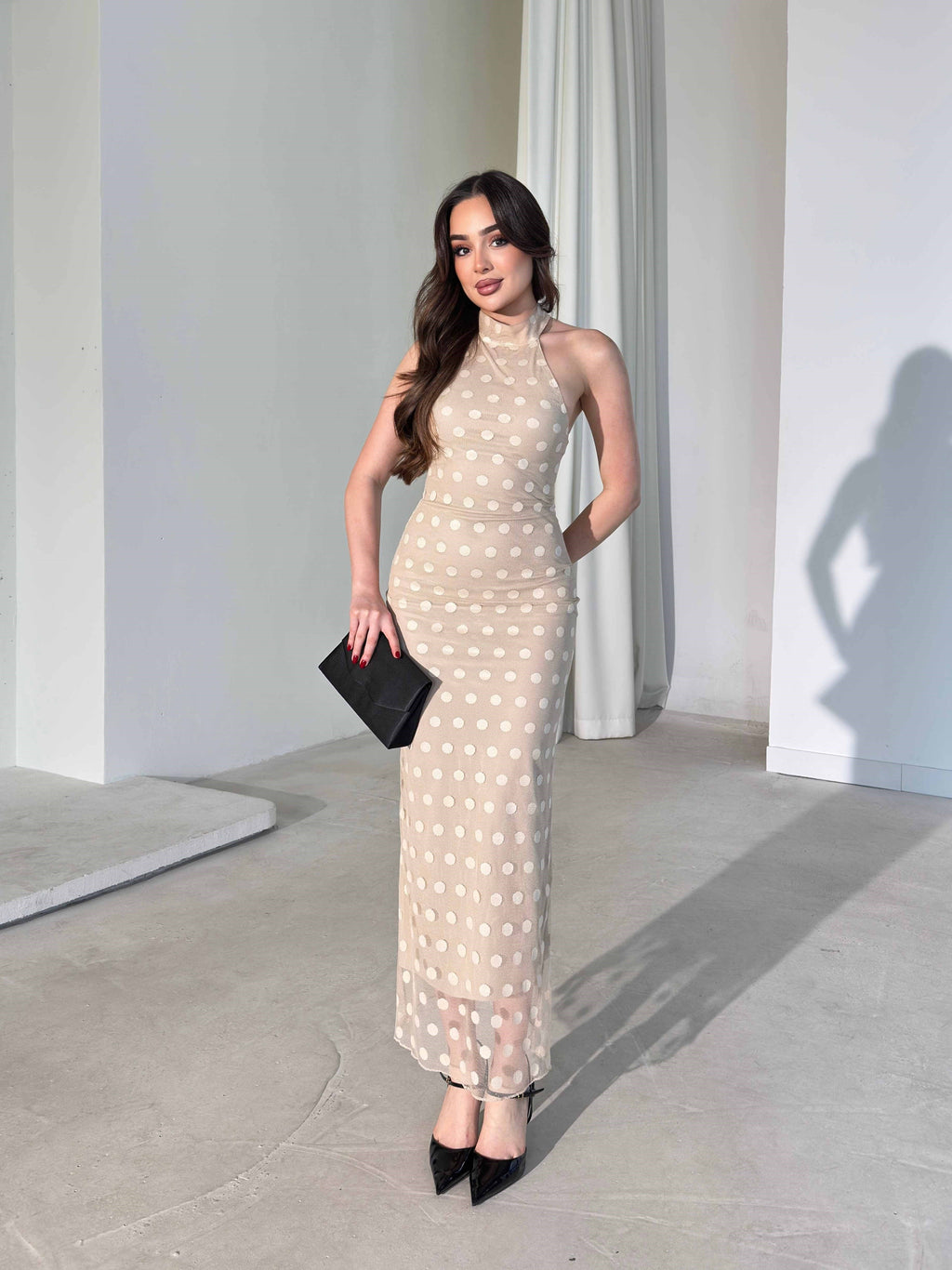 Joana - Patterned Halter Neck Midi Dress