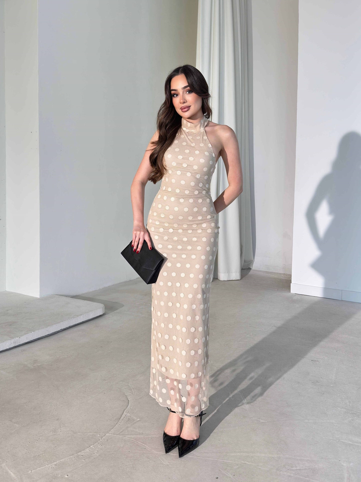 Joana - Patterned Halter Neck Midi Dress