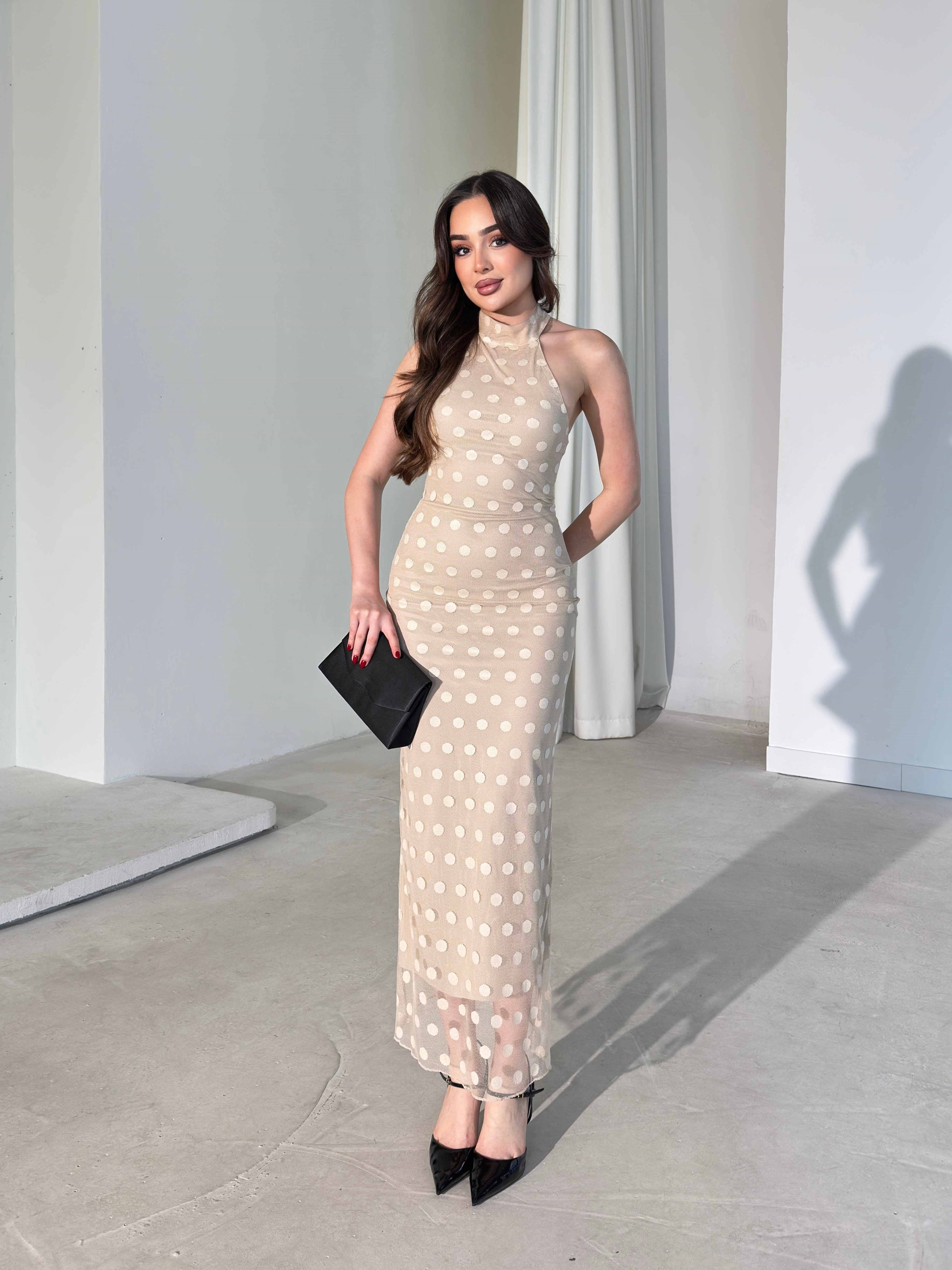 Joana - Patterned Halter Neck Midi Dress