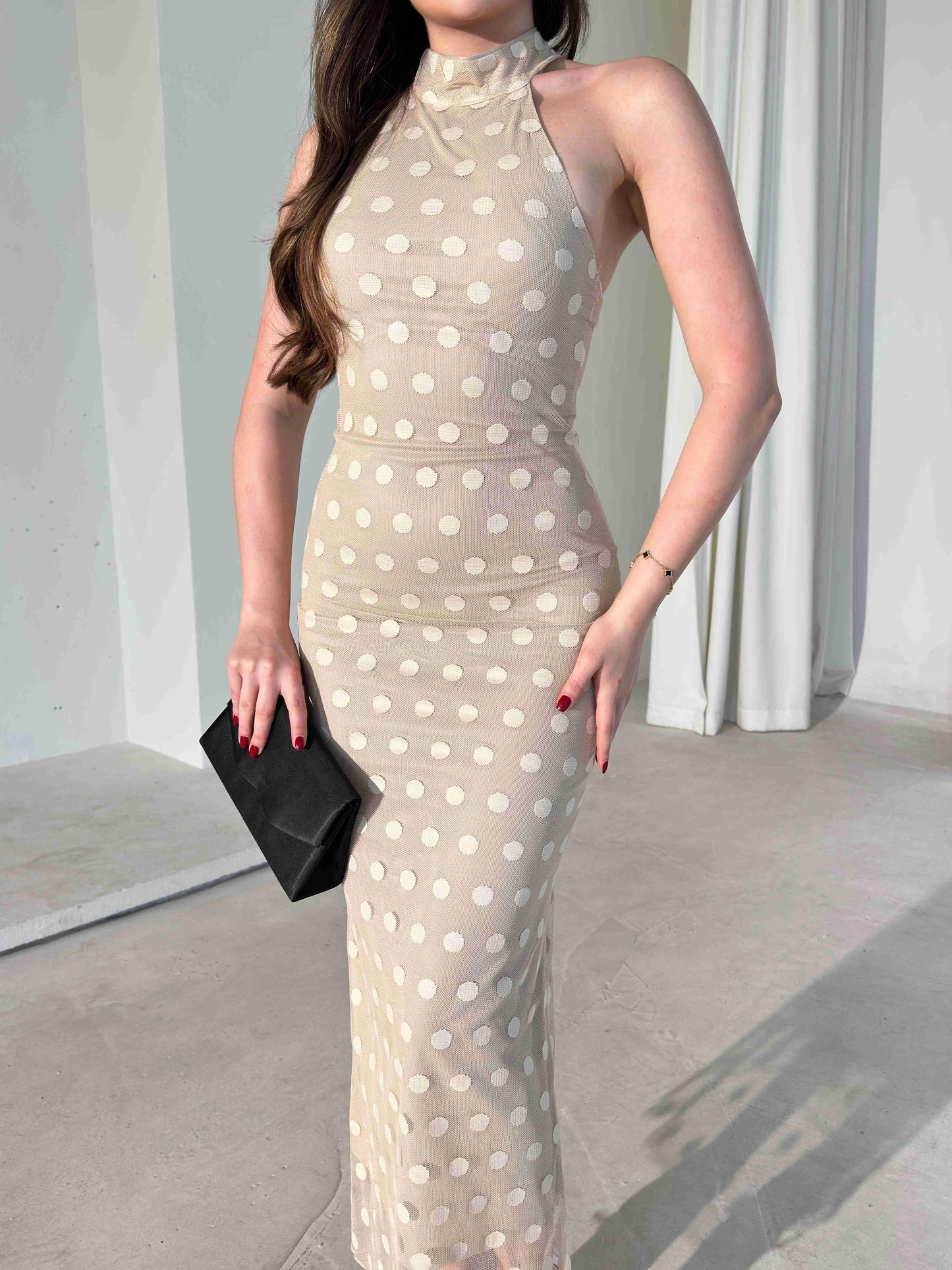 Joana - Patterned Halter Neck Midi Dress