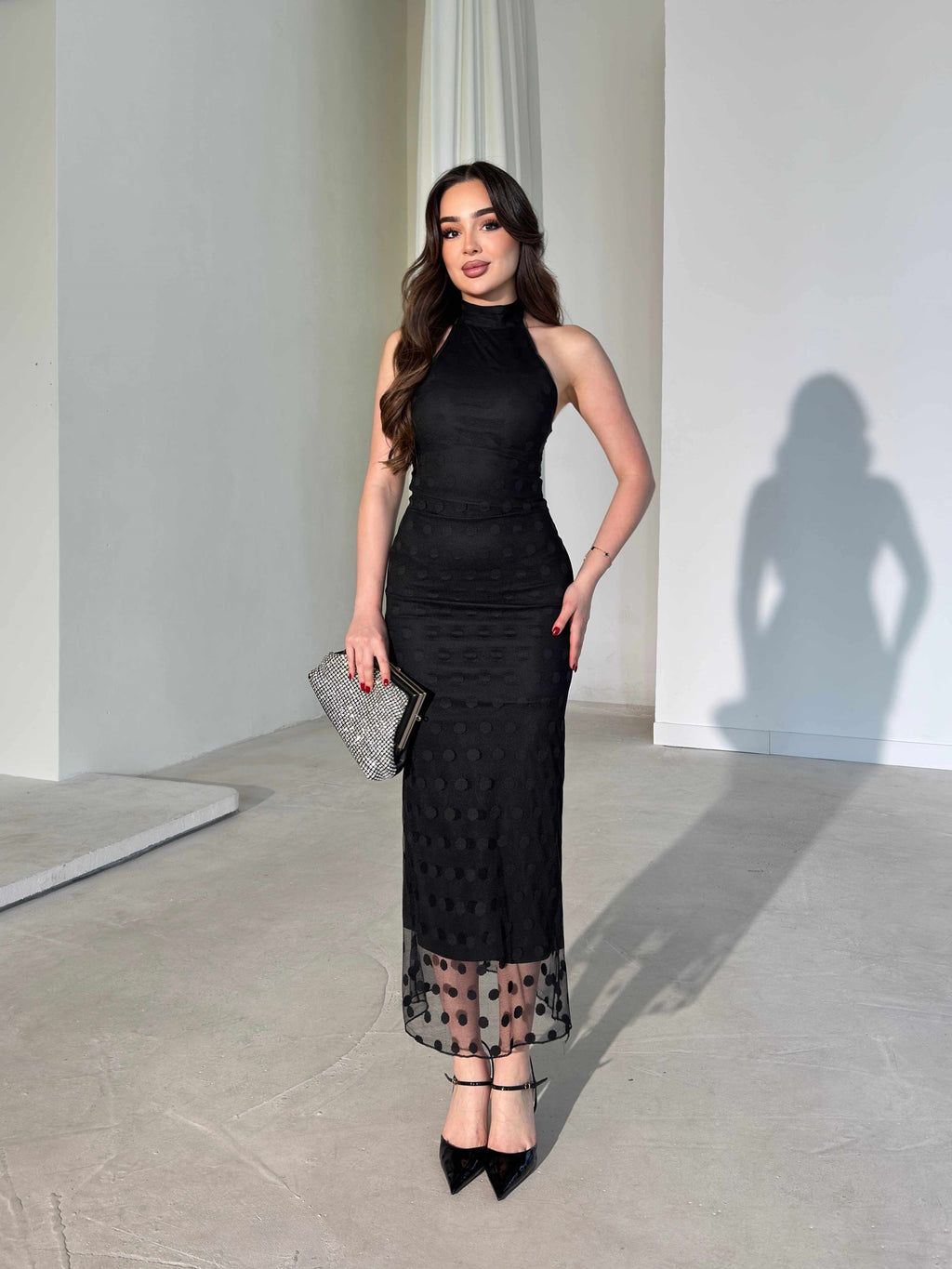 Joana - Patterned Halter Neck Midi Dress