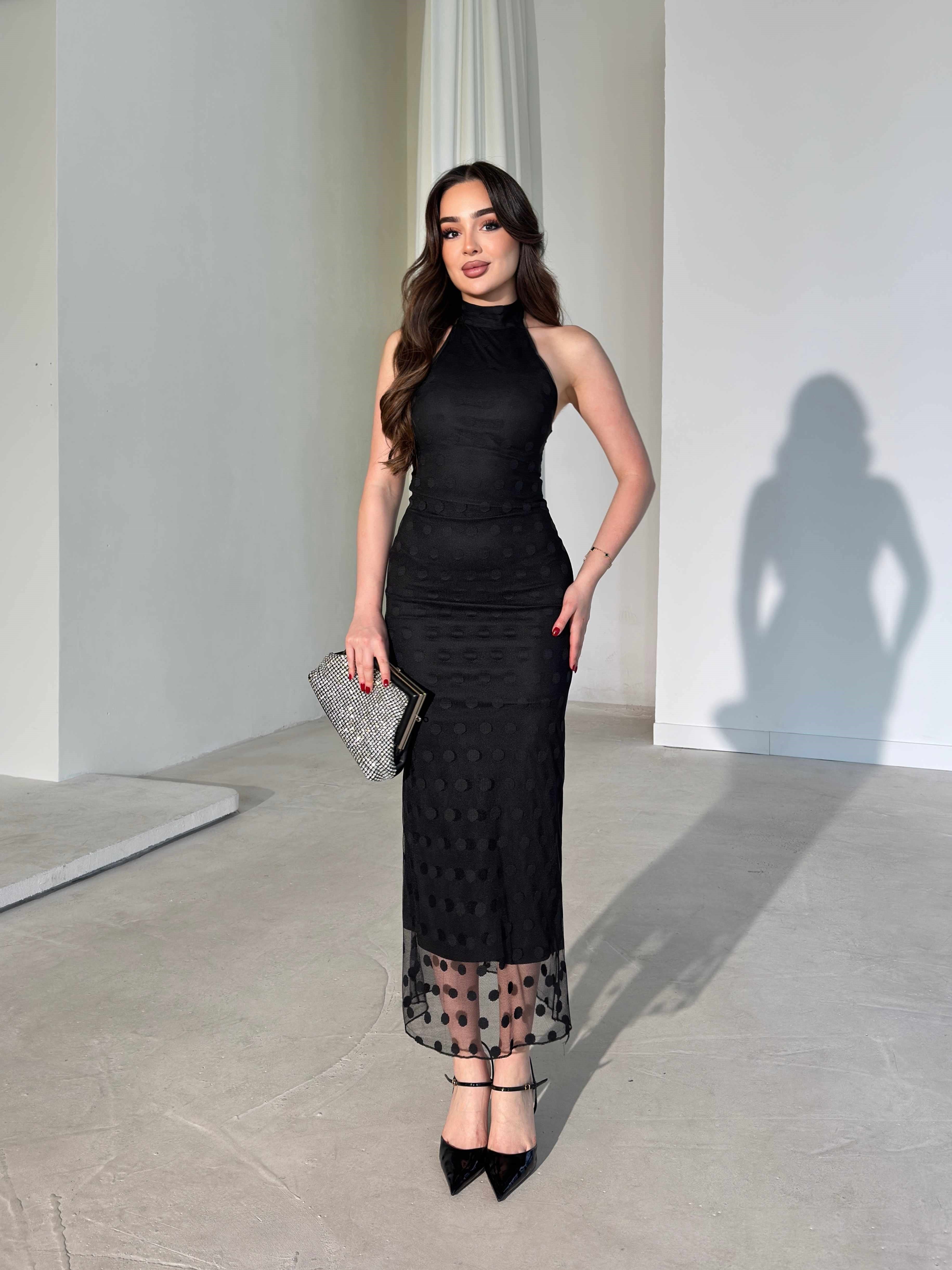 Joana - Patterned Halter Neck Midi Dress