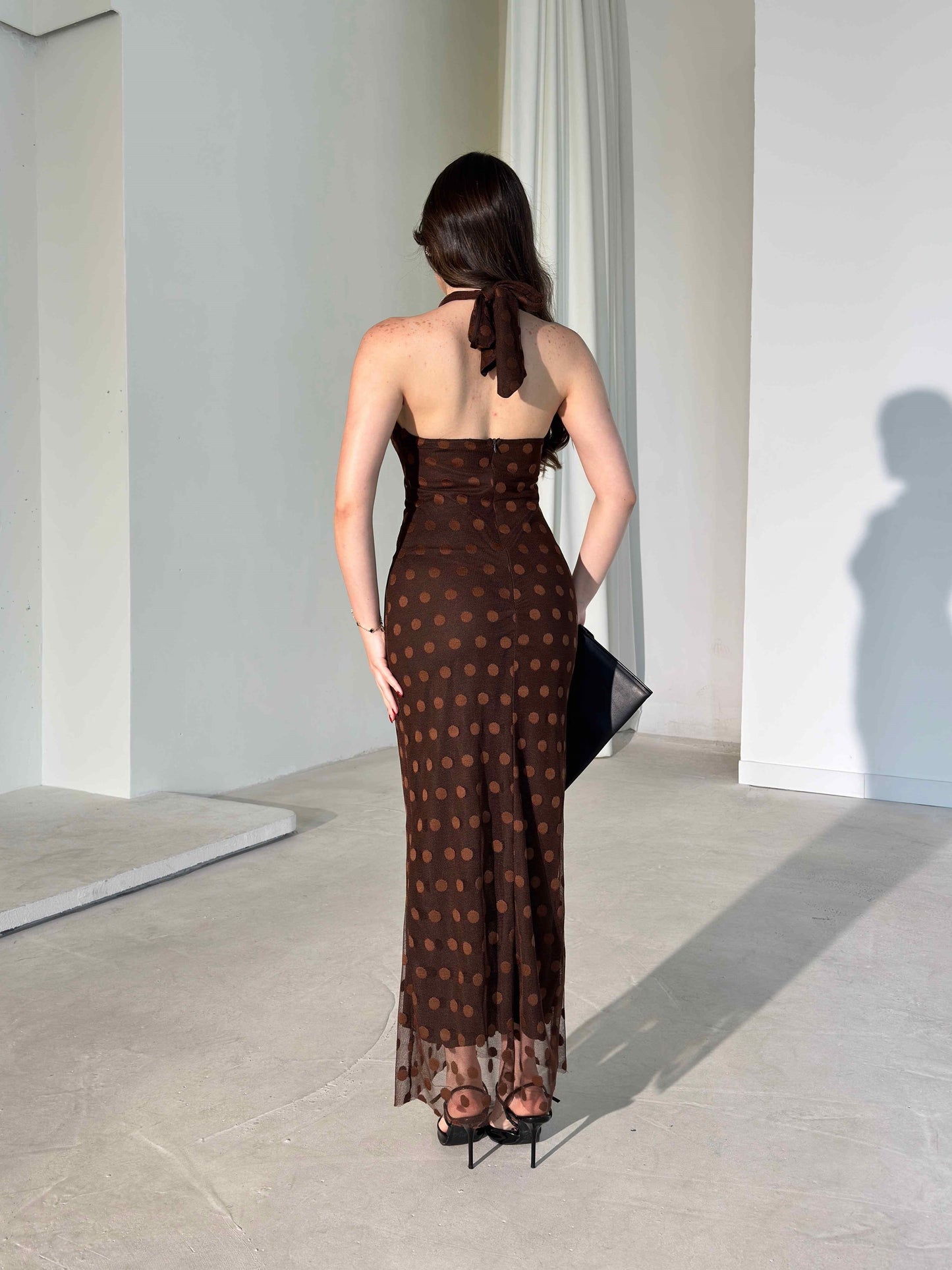 Joana - Patterned Halter Neck Midi Dress