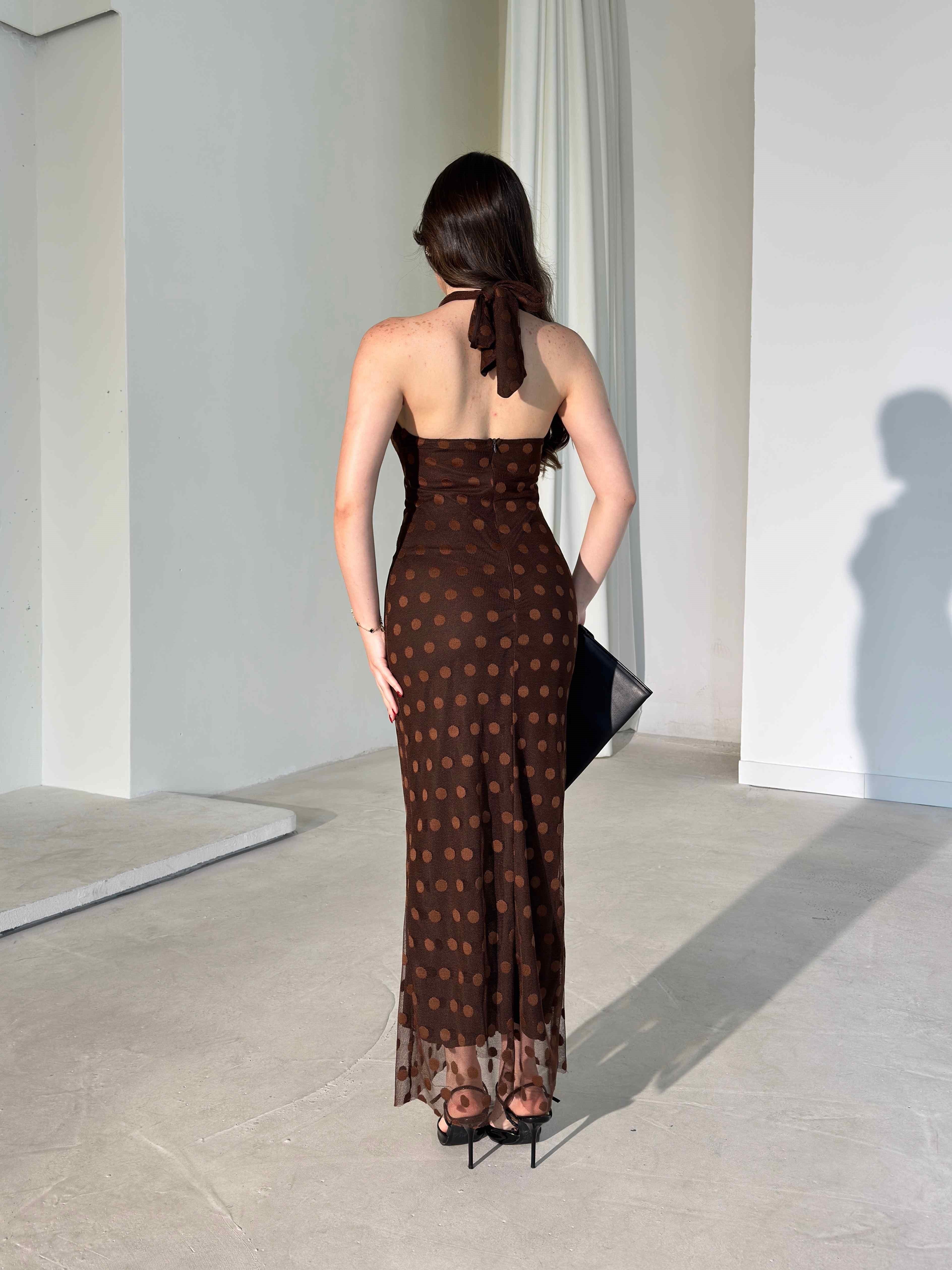 Joana - Patterned Halter Neck Midi Dress