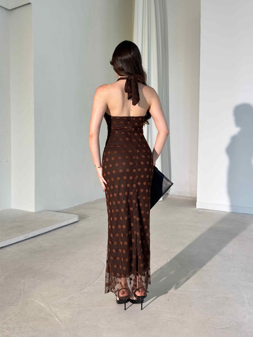 Joana - Patterned Halter Neck Midi Dress