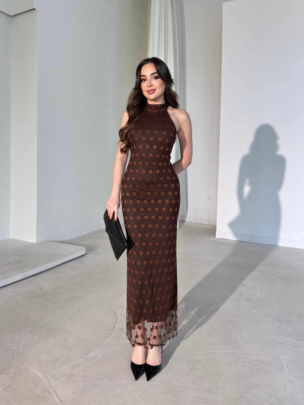 Joana - Patterned Halter Neck Midi Dress
