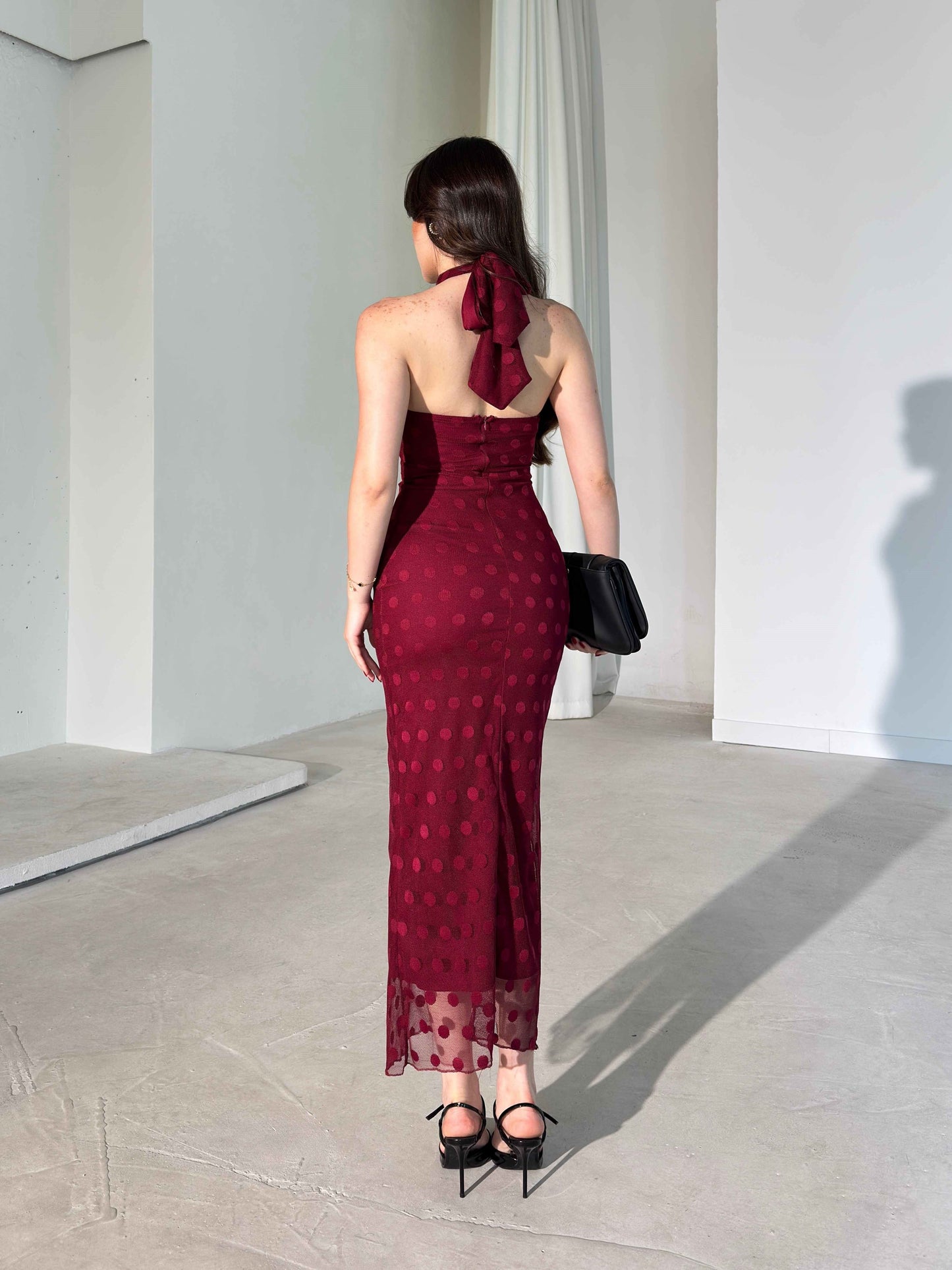 Joana - Patterned Halter Neck Midi Dress