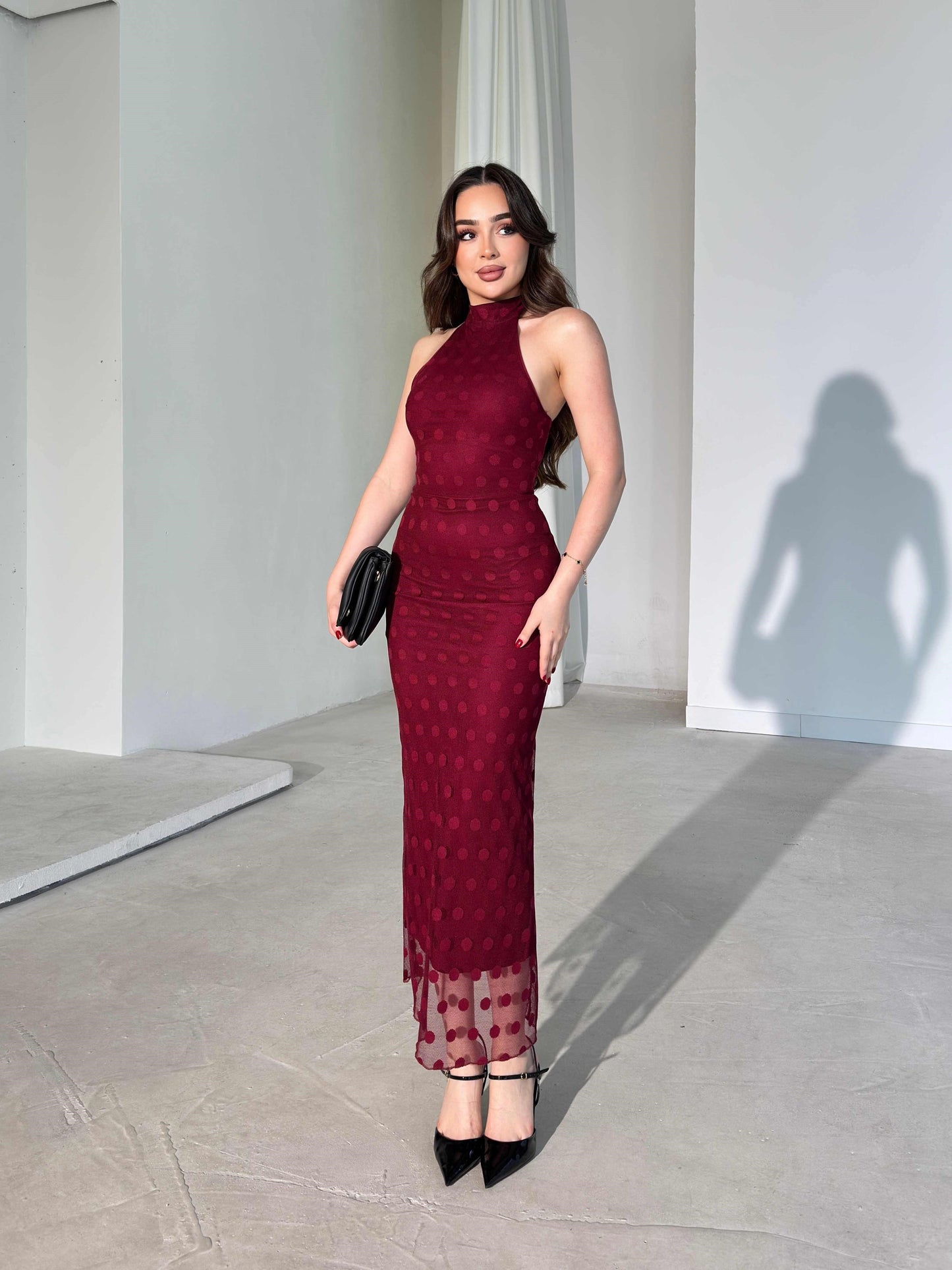 Joana - Patterned Halter Neck Midi Dress