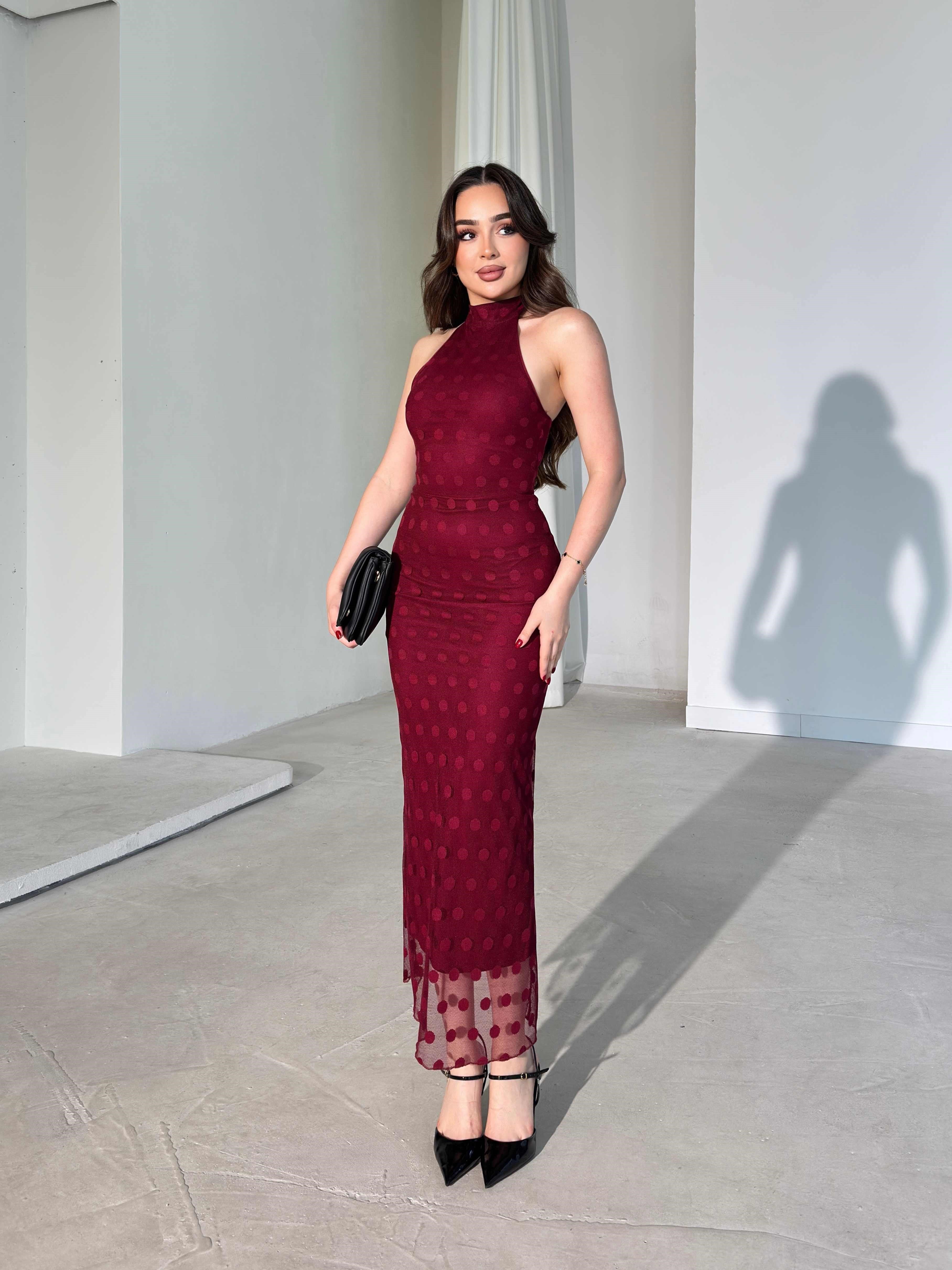 Joana - Patterned Halter Neck Midi Dress