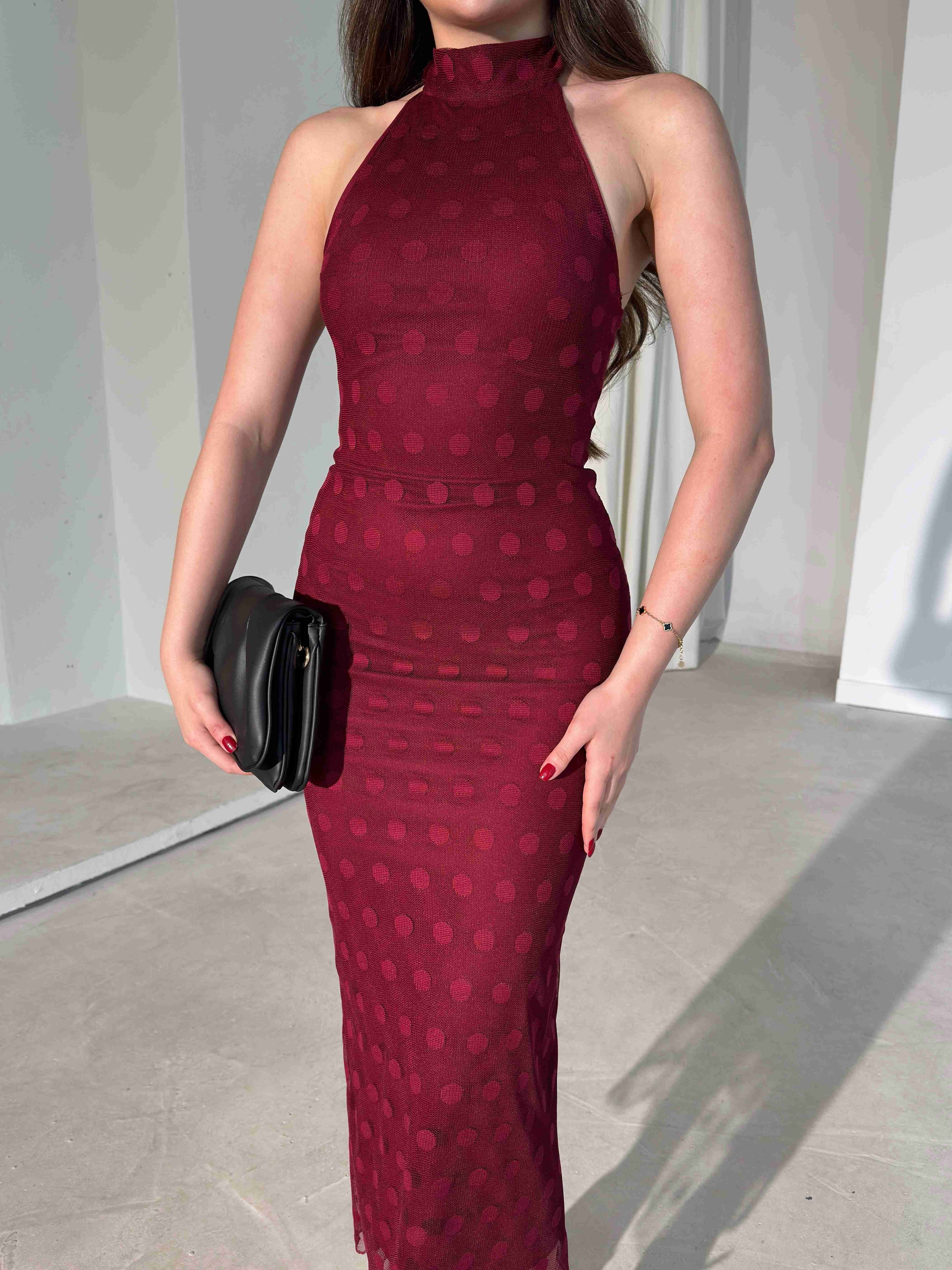 Joana - Patterned Halter Neck Midi Dress