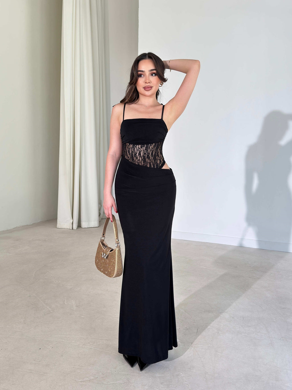 Harper - Asymmetric Cutout Maxi Dress with Built-in Lace Bodysuit