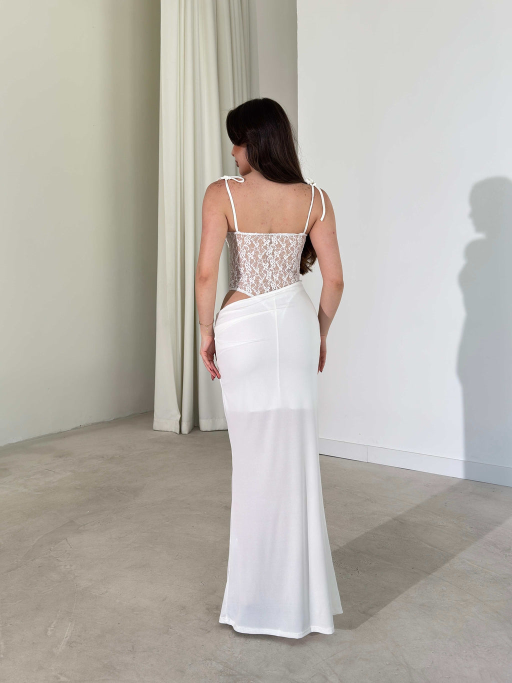 Harper - Asymmetric Cutout Maxi Dress with Built-in Lace Bodysuit