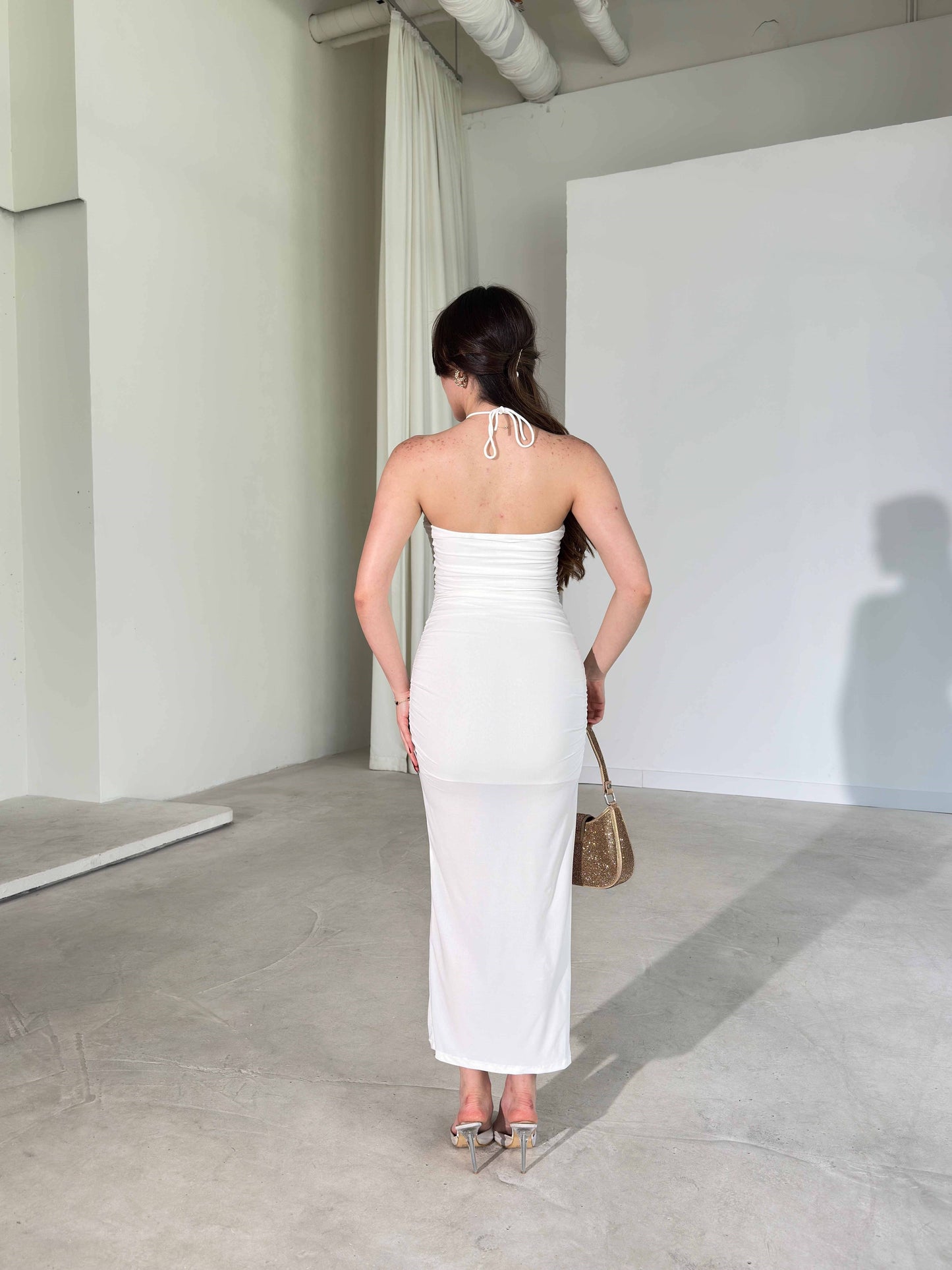 Isabelle – Halter Maxi Dress with Cutout and Medallion Accent